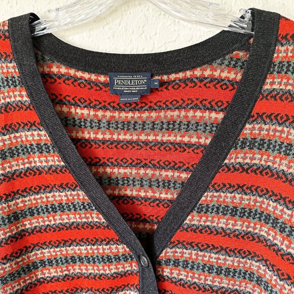 Pendleton Striped Merino Wool Pocket Button School Boy Cardigan M - Picture 6 of 6
